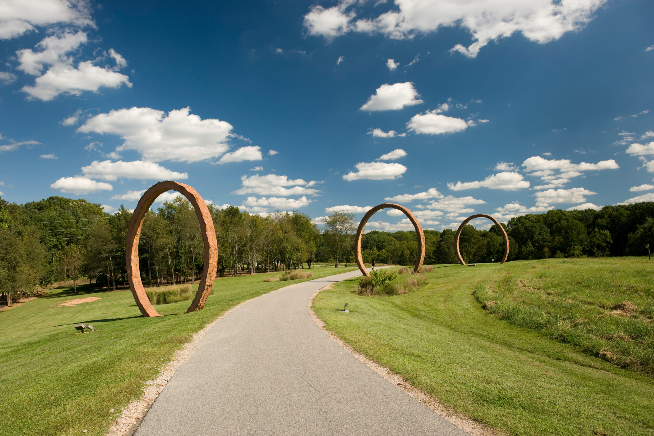 Circular art installations in park